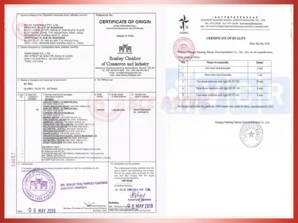 Minh họa Giấy Chứng Nhận Nguồn Gốc (CO) và Chất Lượng (CQ)